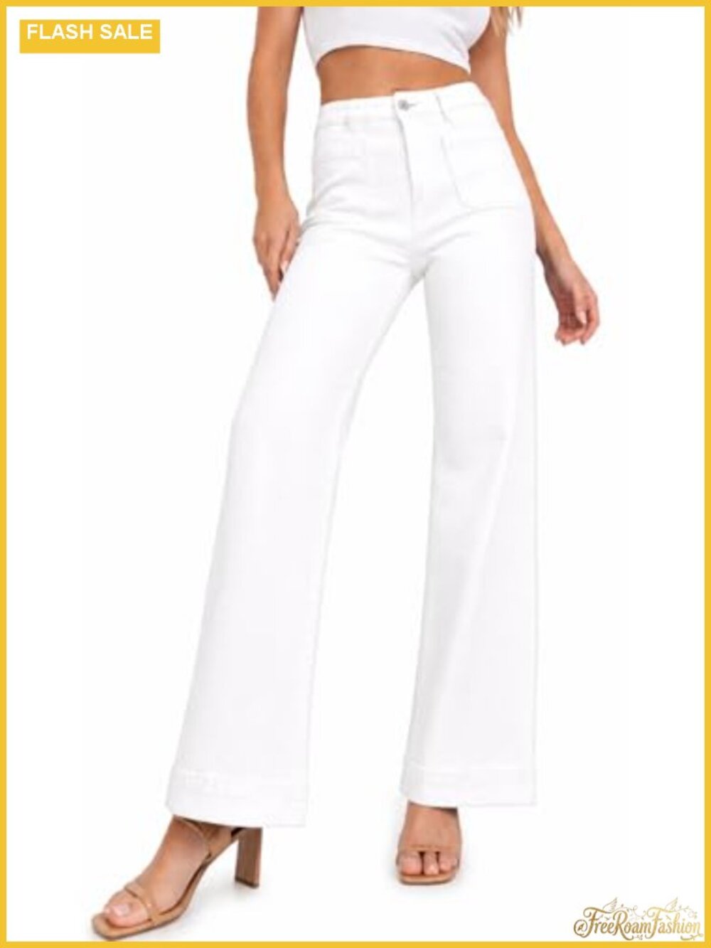 High Waisted Stretch Wide Leg Jeans Casual 98% Cotton